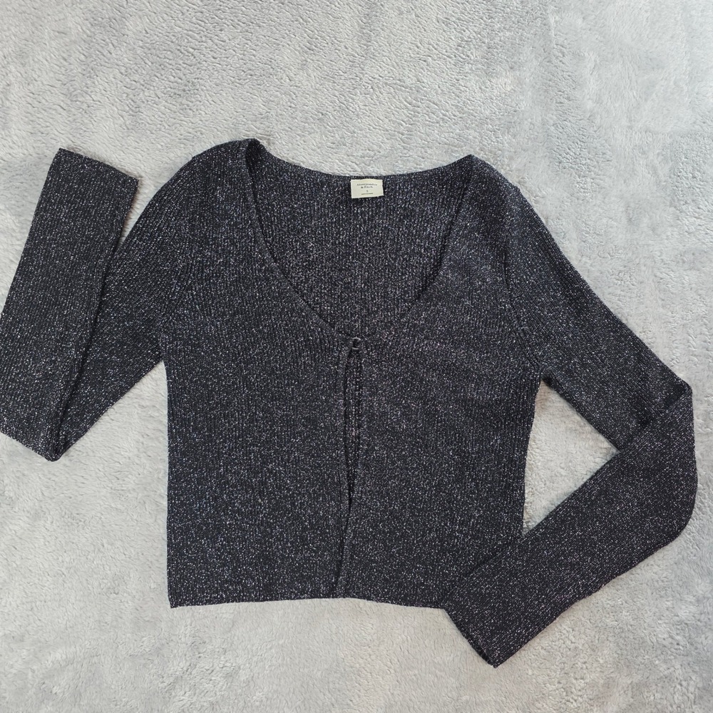 Abercrombie & Fitch Womens Sm Black Silver Metallic Shimmer Cardigan Hook Clasp